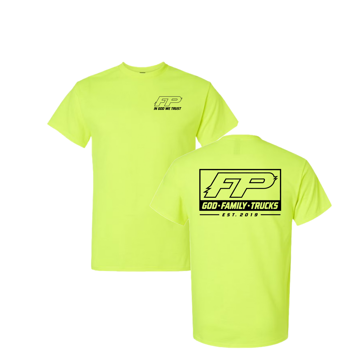 God, Family, Trucks Safety Green Work Shirt