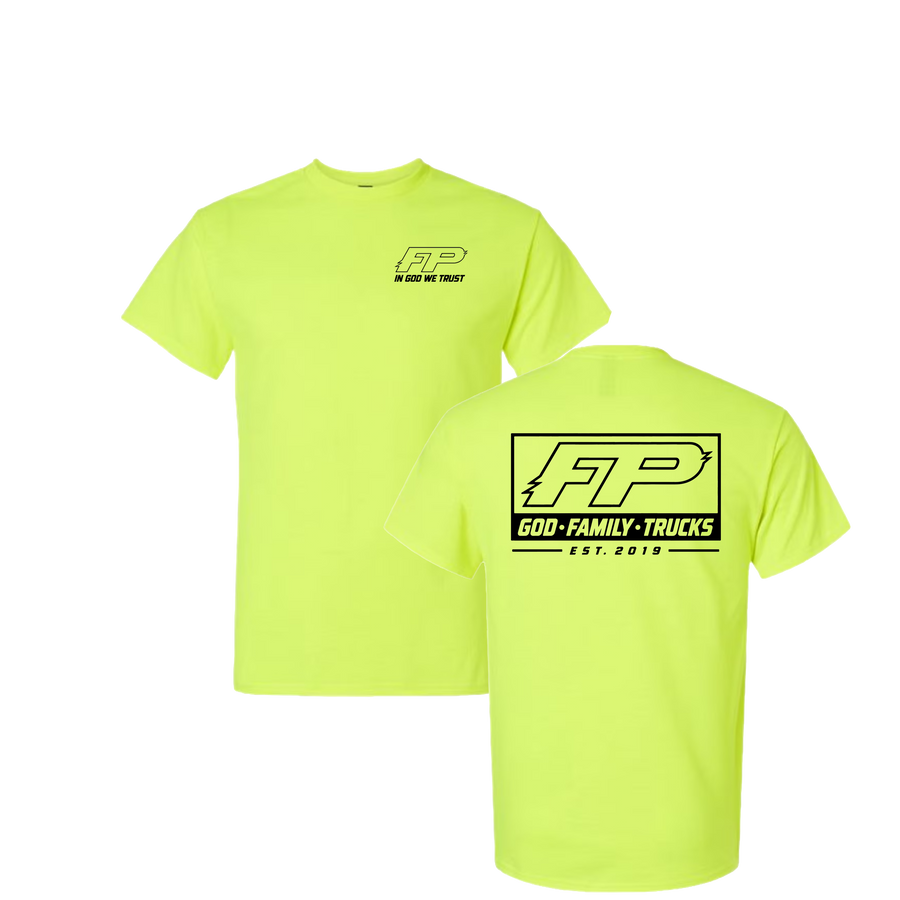 God, Family, Trucks Safety Green Work Shirt