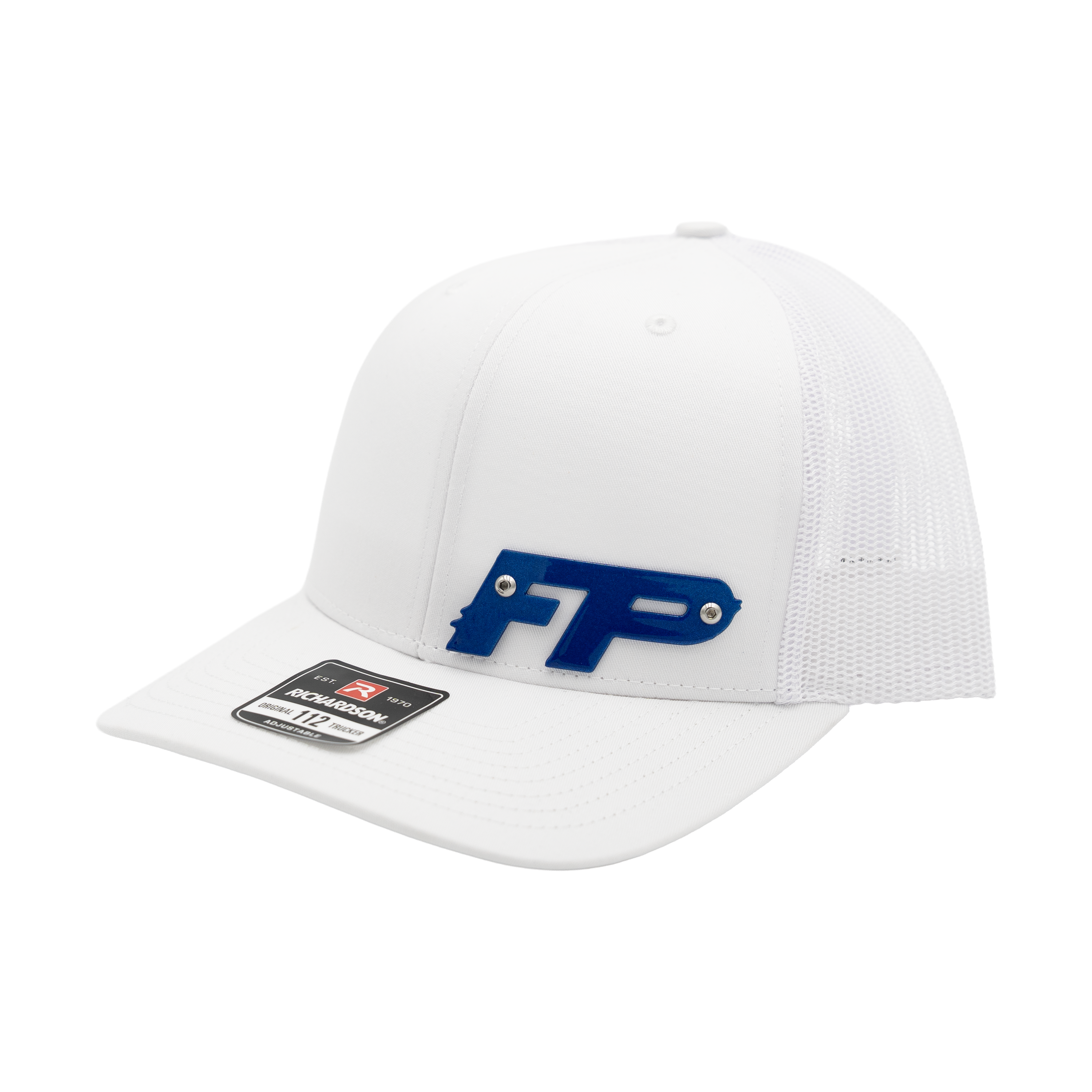 White and Blue Metal Badge Snapback