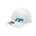 White and Teal Metal Badge Snapback
